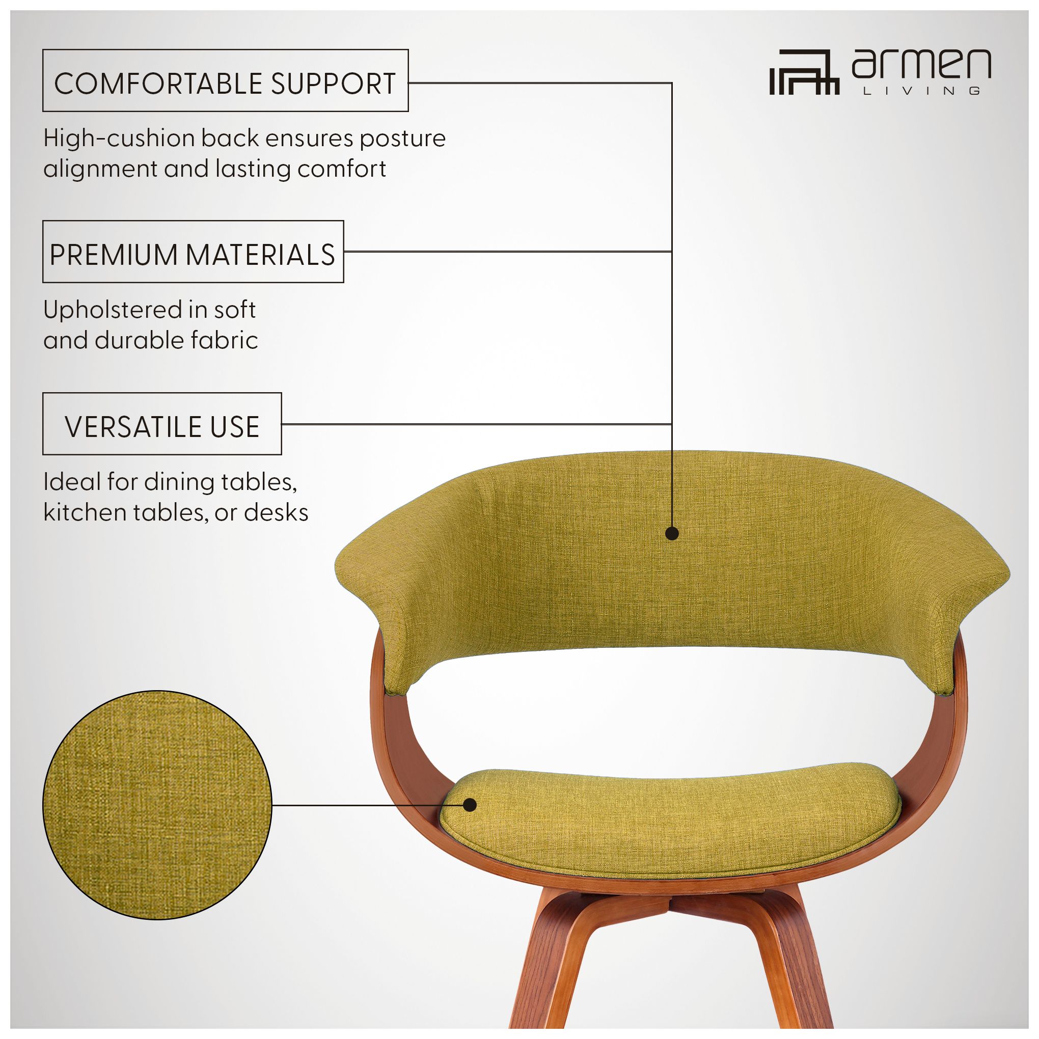 Summer Green Fabric and Walnut Wood Dining Chair