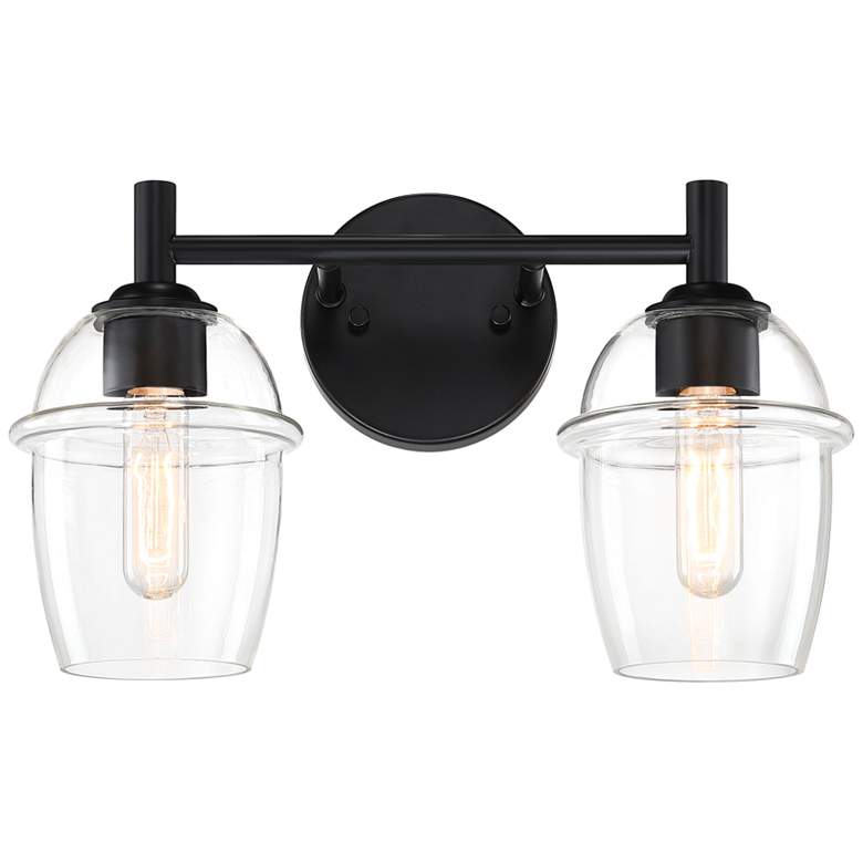 Image 1 Summer Jazz 16 in. 2-Light Matte Black Vanity Light with Clear Glass Shades