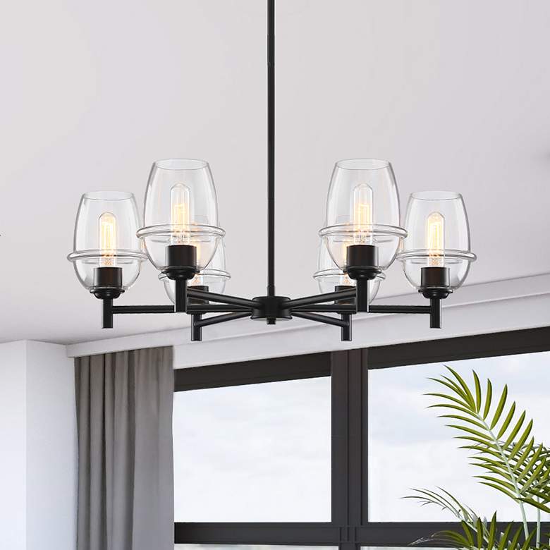 Image 1 Summer Jazz 6-Light Matte Black Transitional Shaded Chandelier