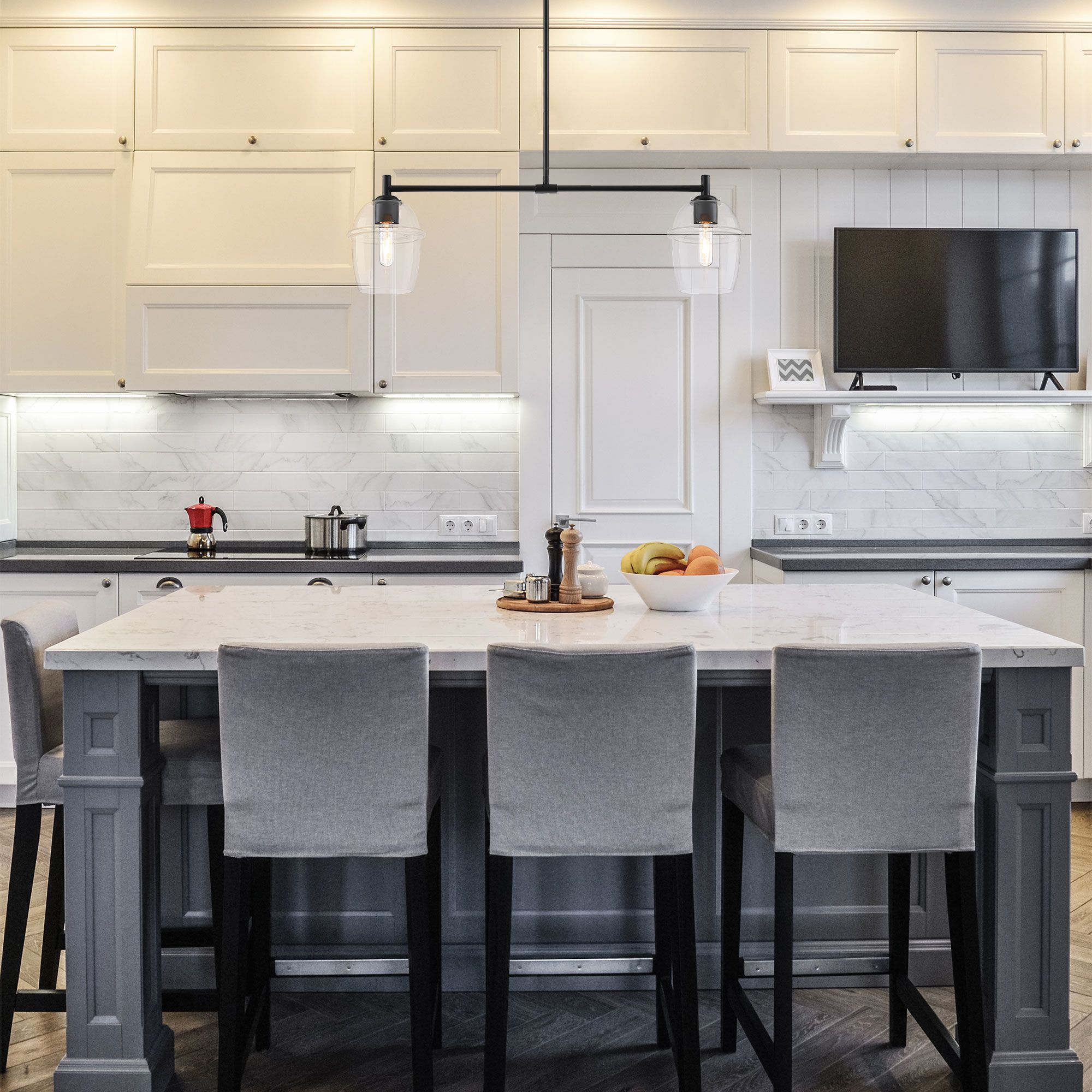 Summer Jazz 60 Watt 2-Light Matte Black Transitional Island Light