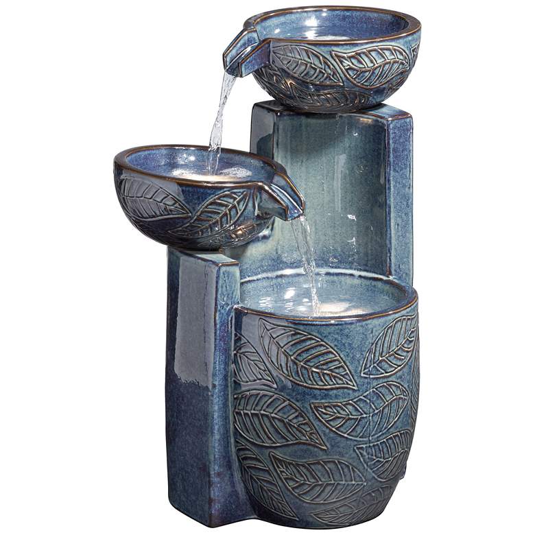 Image 2 Summer Leaves 26" High Ceramic Fountain with LED Lights