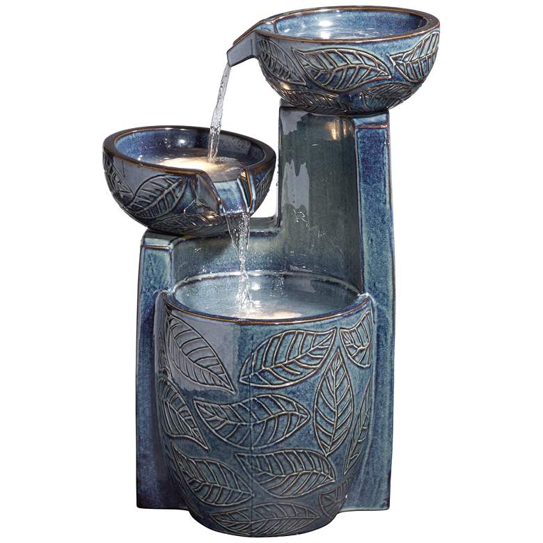 Image 5 Summer Leaves 26" High Ceramic Fountain with LED Lights more views