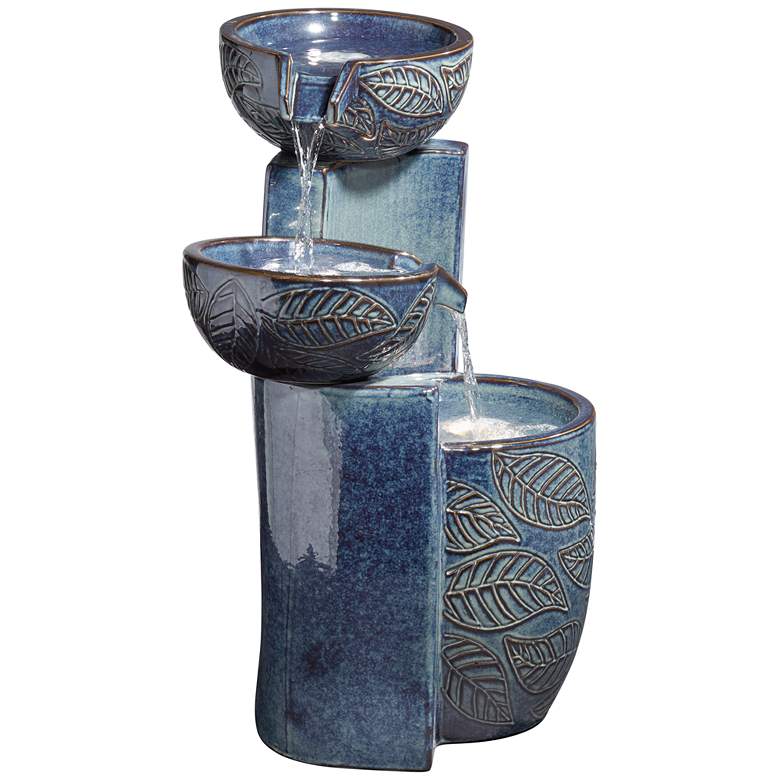 Image 6 Summer Leaves 26" High Ceramic Fountain with LED Lights more views