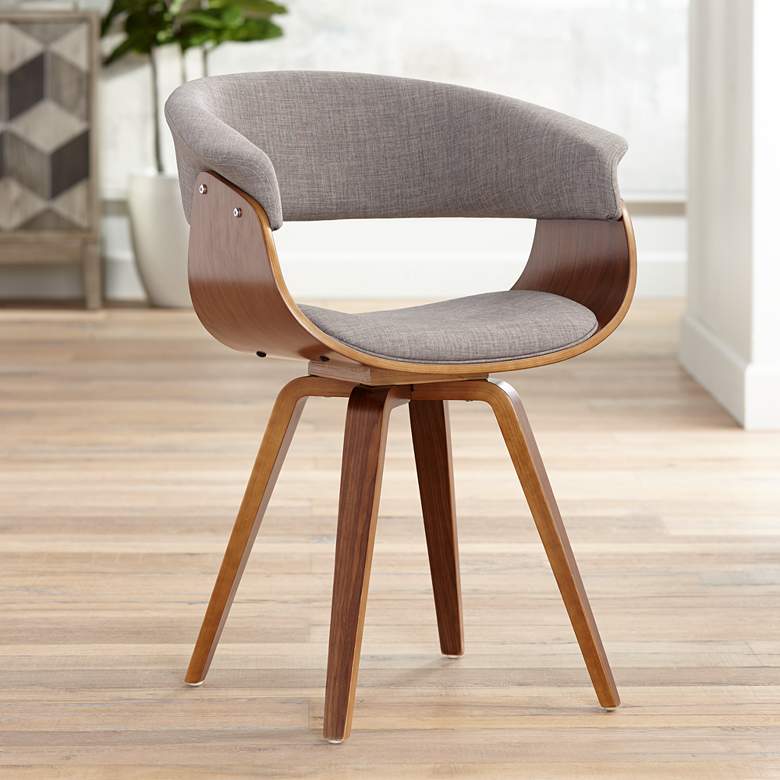 Image 1 Summer Light Gray Fabric and Walnut Wood Dining Chair