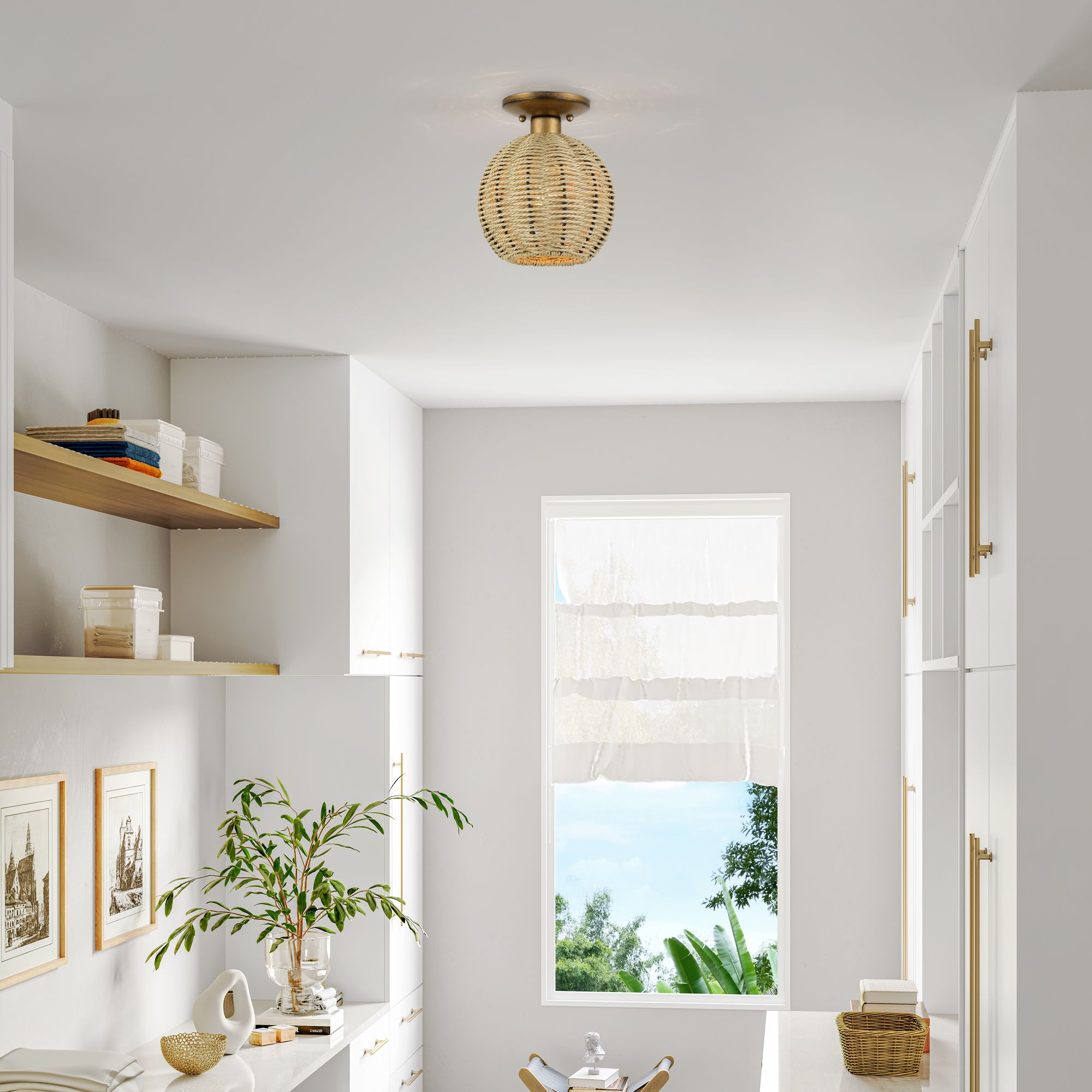 Summervine 1 Light Antique Gold Leaf Small Semi-Flush