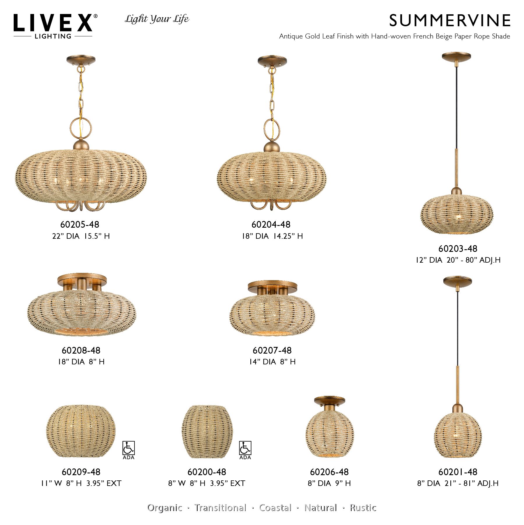 Summervine 1 Light Antique Gold Leaf Small Semi-Flush