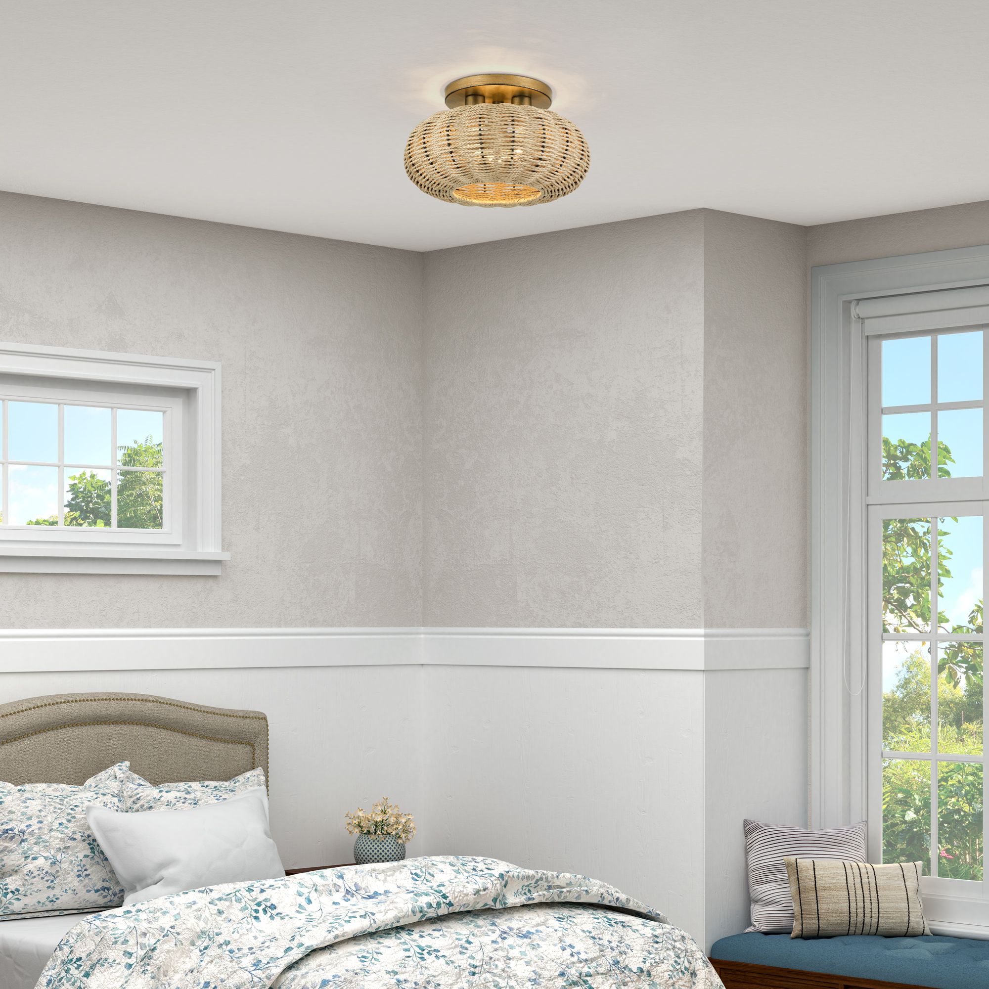 Summervine 3 Light Antique Gold Leaf Large Semi-Flush