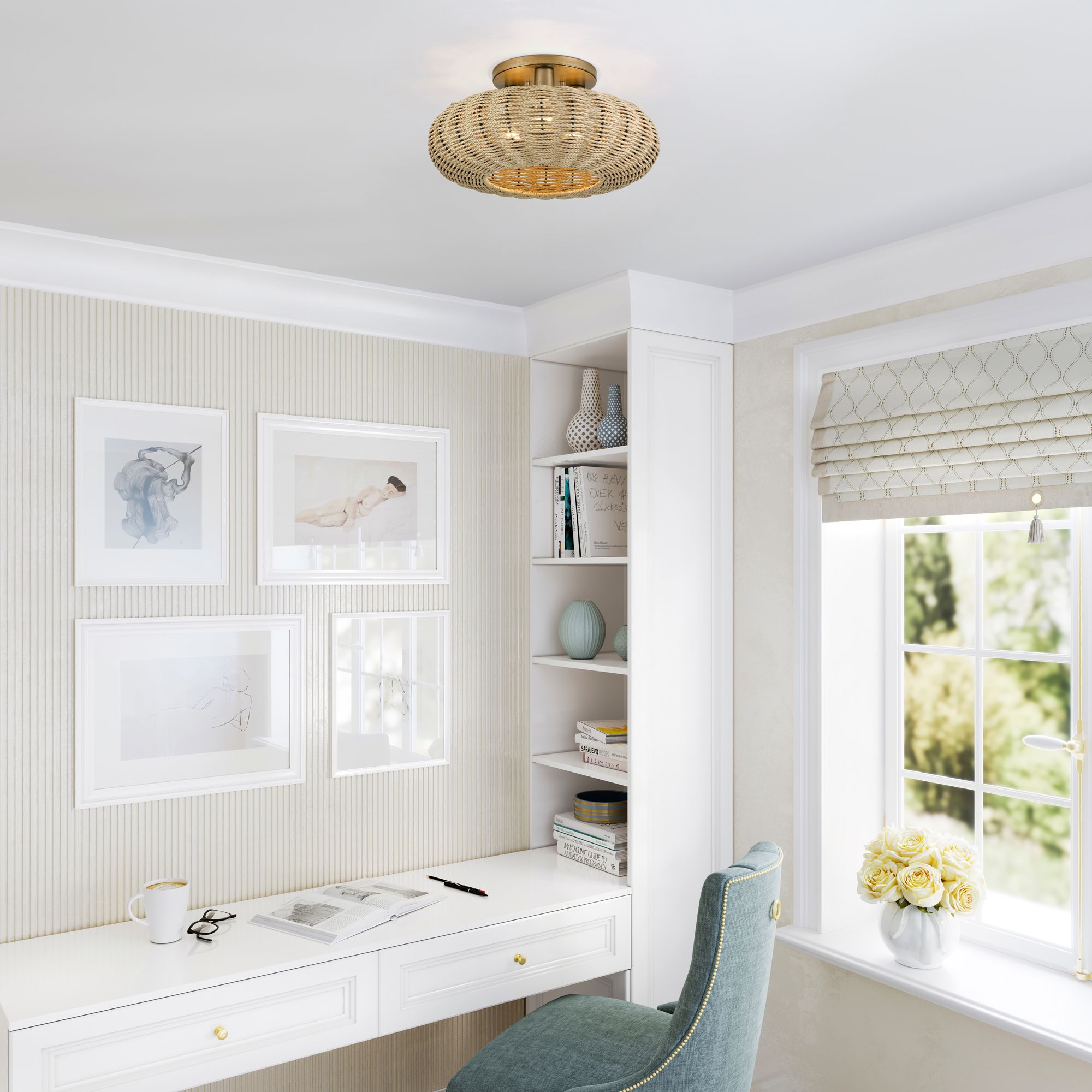 Summervine 3 Light Antique Gold Leaf Large Semi-Flush