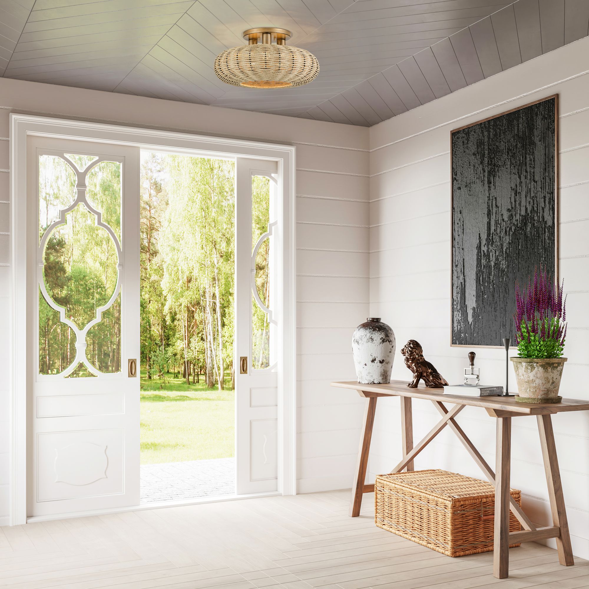 Summervine 3 Light Antique Gold Leaf Large Semi-Flush