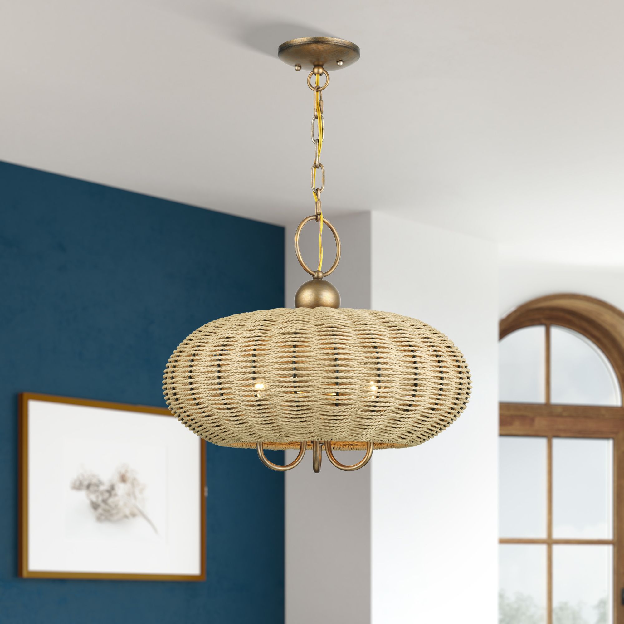 Summervine 3 Light Antique Gold Leaf Pendant Chandelier