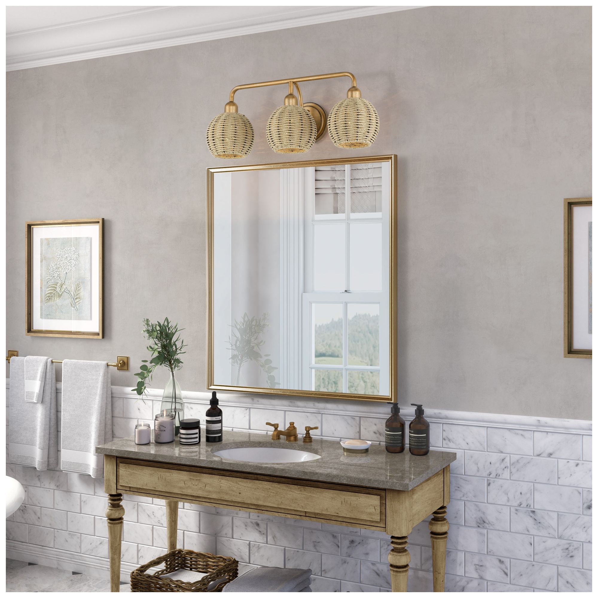 Summervine 3 Light Antique Gold Leaf Vanity Sconce