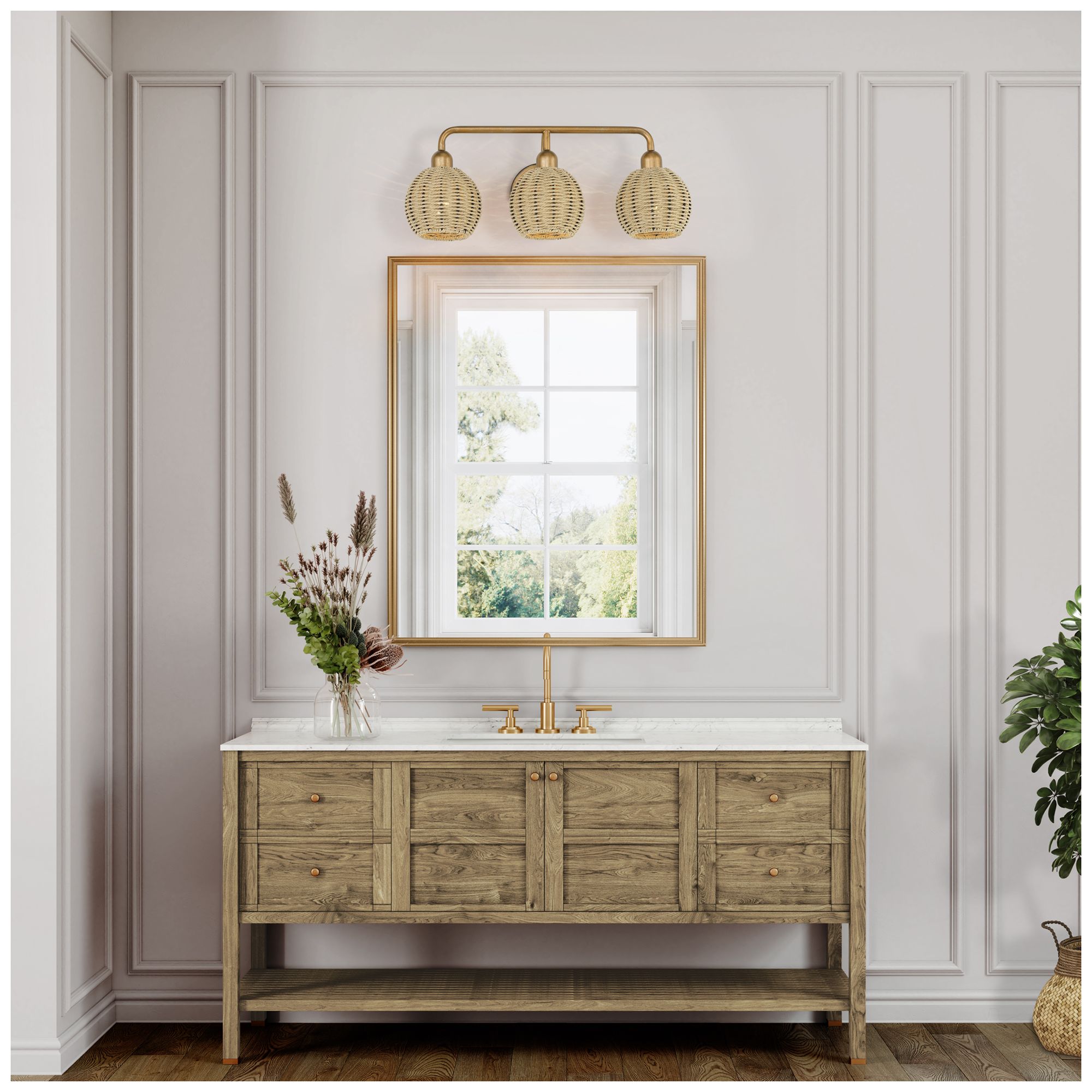 Summervine 3 Light Antique Gold Leaf Vanity Sconce