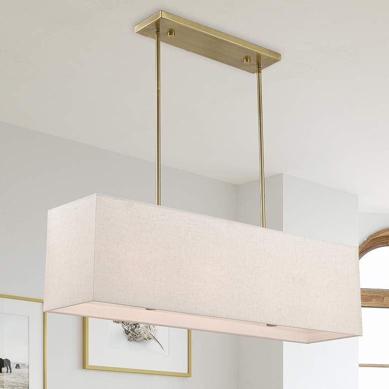 Image 2 Summit 36" Wide Antique Brass Linear Shade Chandelier
