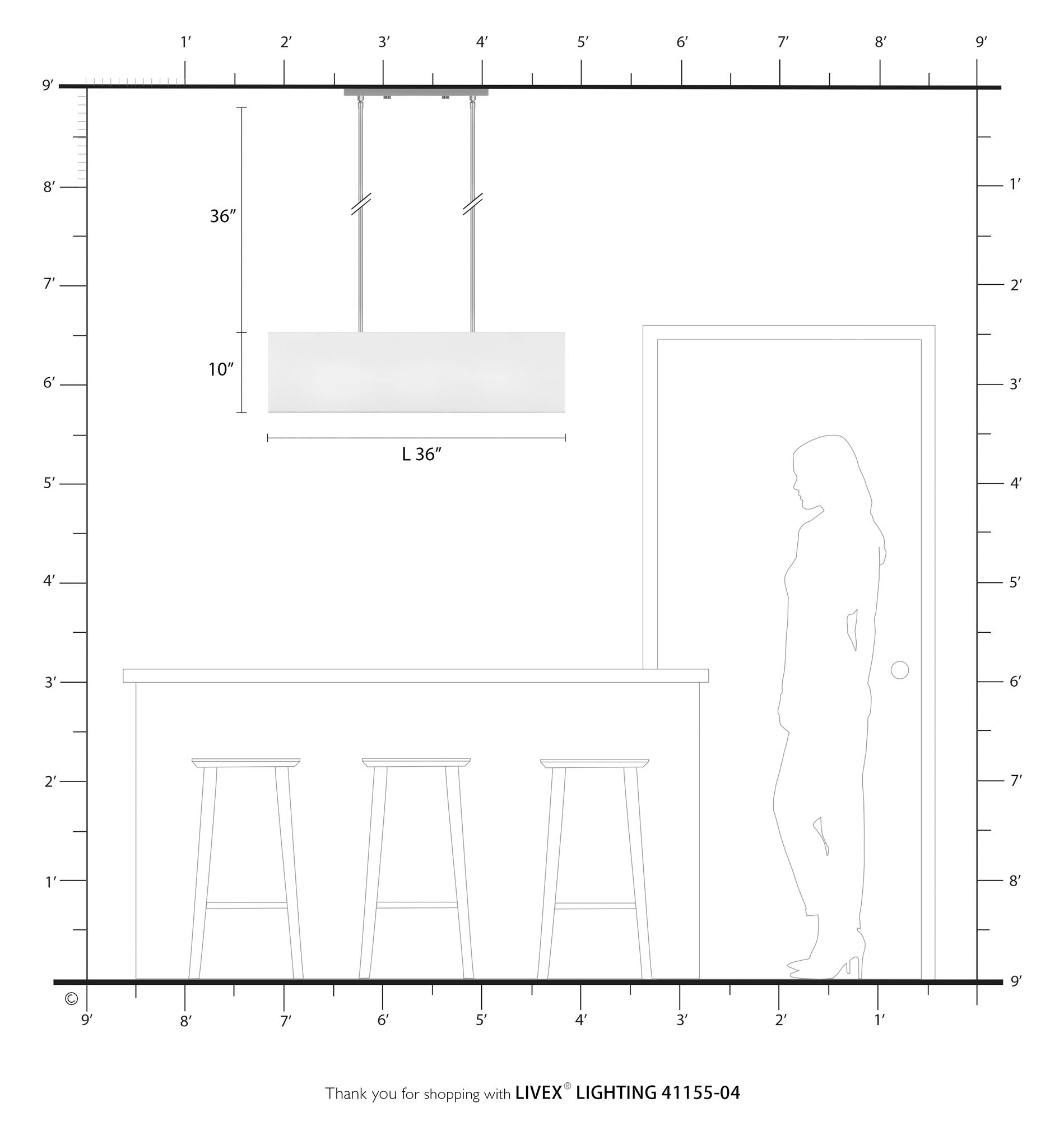 Summit 36"W Black Linear Pendant Light with Off-White Shade