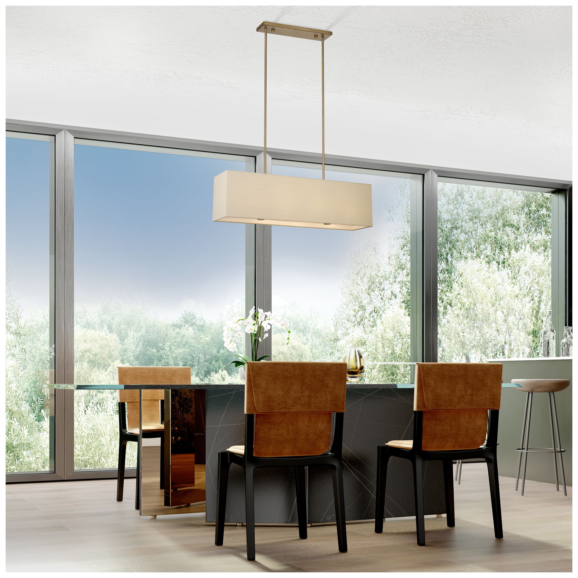 Summit 4 Light Antique Gold Leaf Large Linear Chandelier