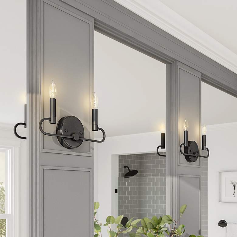 Image 3 Summit 6 1/2" High Matte Black Metal 2-Light Wall Sconce more views