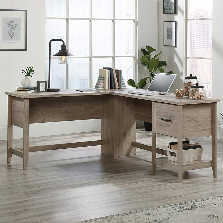 Image 1 Summit Station 58 1/2"W Laurel Oak 1-Drawer L-Shaped Desk