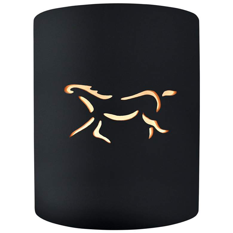 Image 1 Sun Dagger 9.25" Open Gloss Black Small Cylinder Horse Wall Sconce