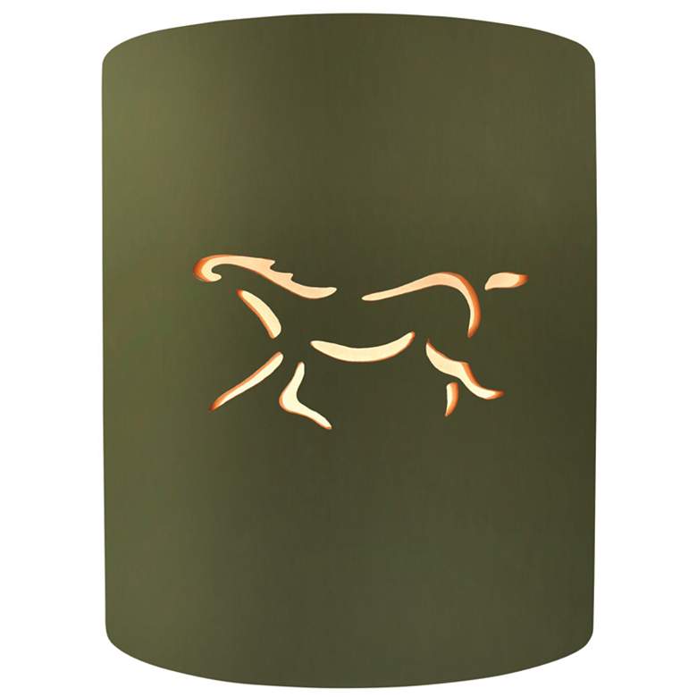 Image 1 Sun Dagger 9.25"H Open Matte Green Small Cylinder Horse LED Wall Sconc