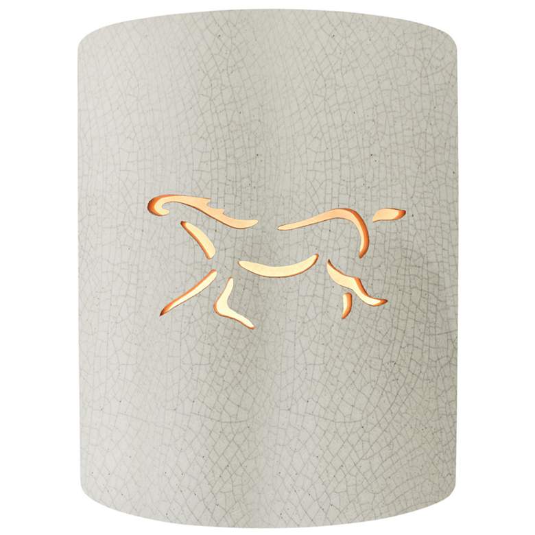 Image 1 Sun Dagger 9.25"H White Crackle Small Cylinder Horse Outdoor LED Sconc
