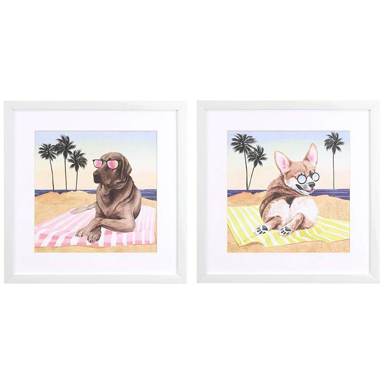Image 3 Sun Lovin Pups 17 inch Square 2-Piece Framed Wall Art Set