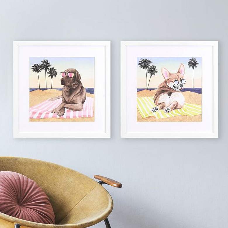 Image 2 Sun Lovin Pups 17 inch Square 2-Piece Framed Wall Art Set