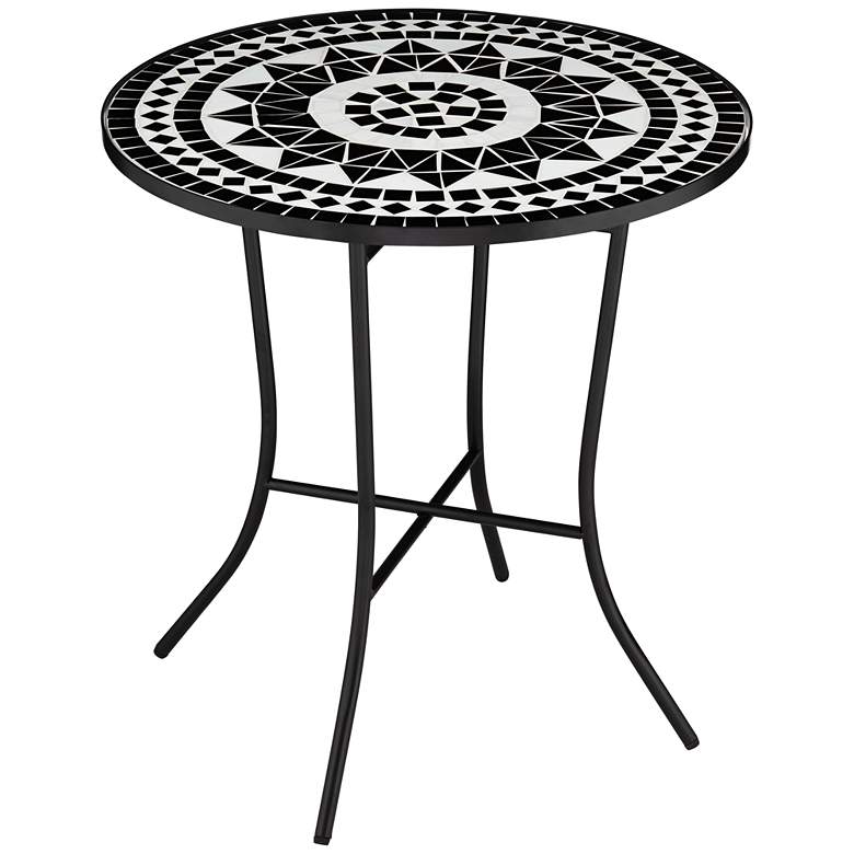 Image 2 Sun Mosaic Black and White Iron Outdoor Accent Table