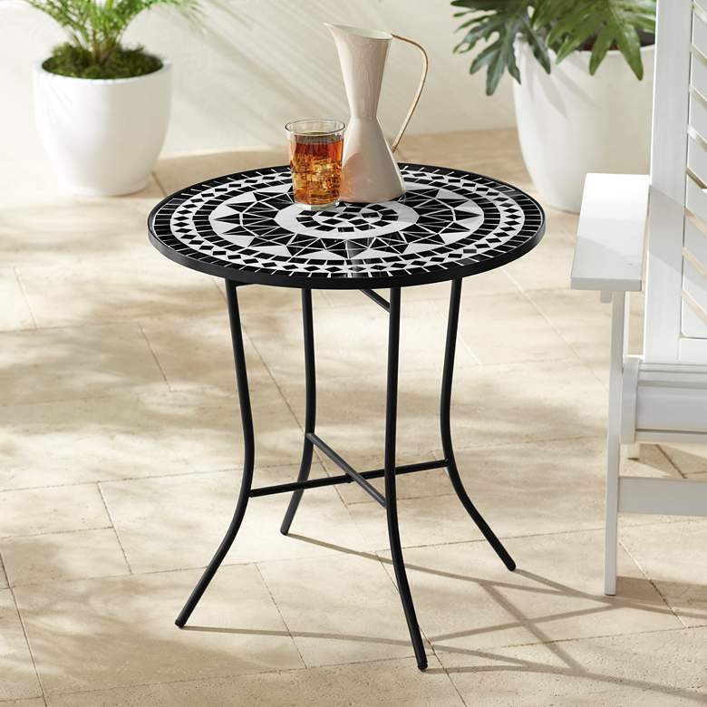 Image 1 Sun Mosaic Black and White Iron Outdoor Accent Table