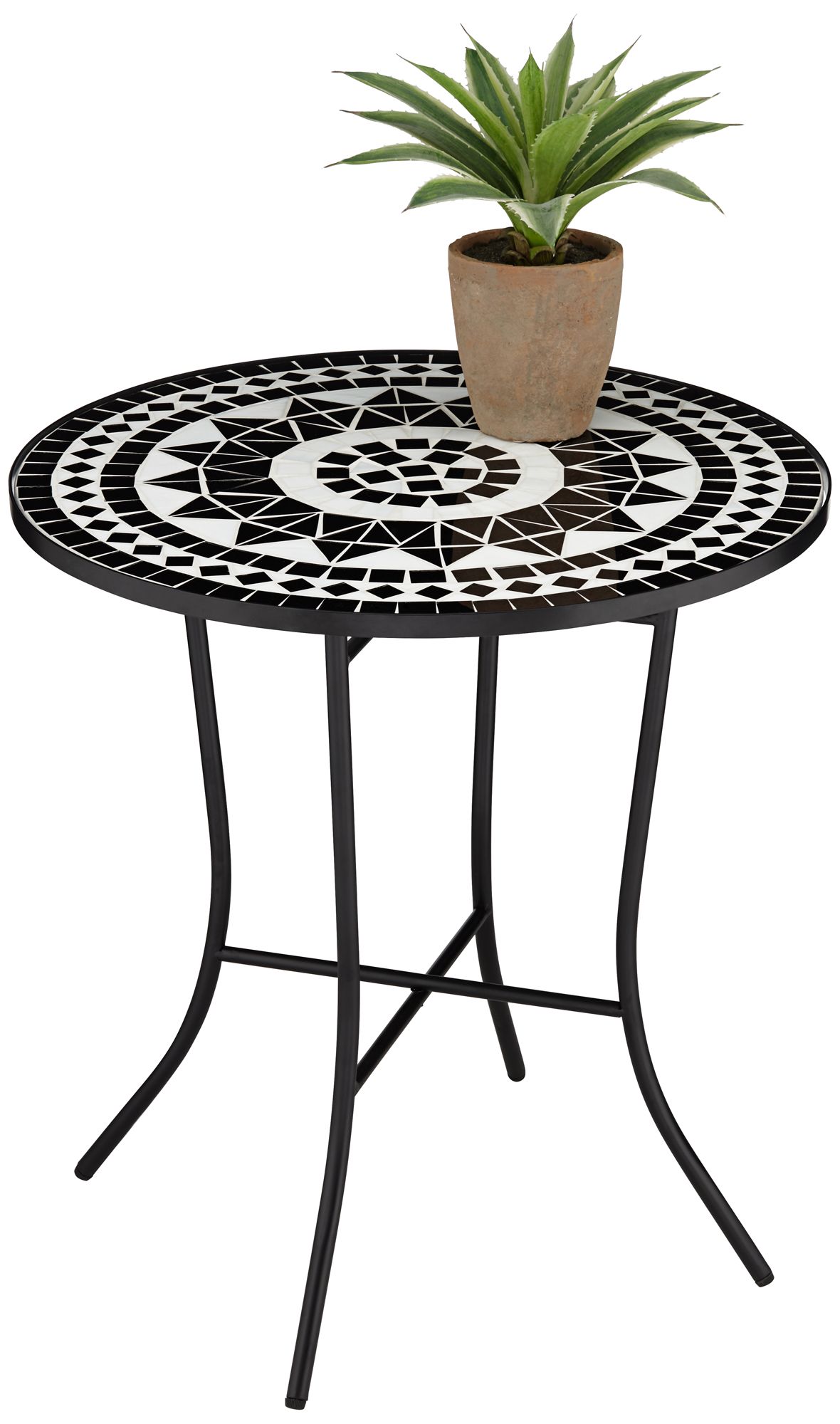 Sun Mosaic Black and White Iron Outdoor Accent Table