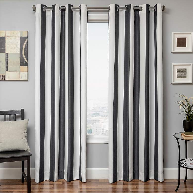 Image 1 Sunbrella Striped Natural Black 96" Drapery Panel