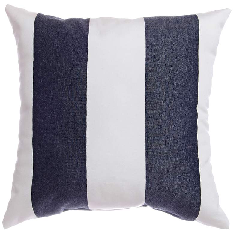 Image 1 Sunbrella Striped Natural Navy 18 inch Square Outdoor Pillow
