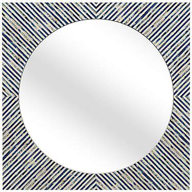 Sunburst Blue and White Bone 36" Square Wall Mirror