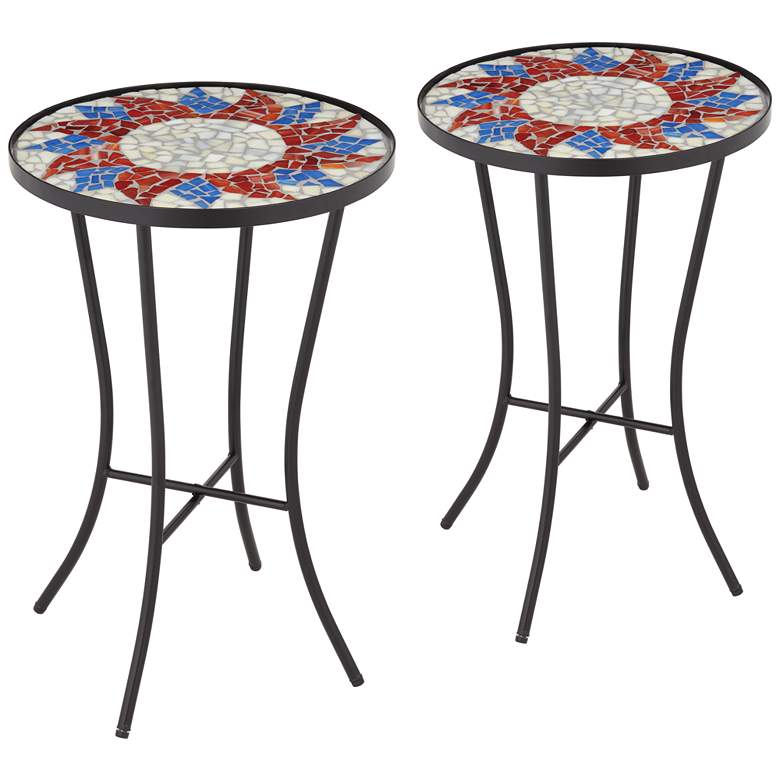 Image 1 Sunburst Mosaic Red Outdoor Accent Tables Set of 2