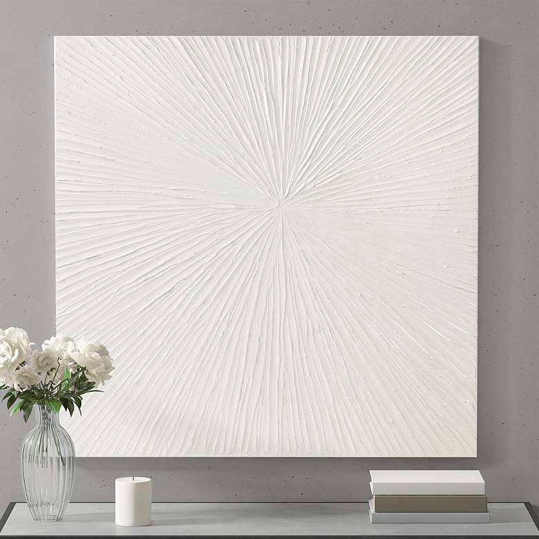 Image 1 Sunburst White 30" Square Hand-Painted Dimensional Wall Art