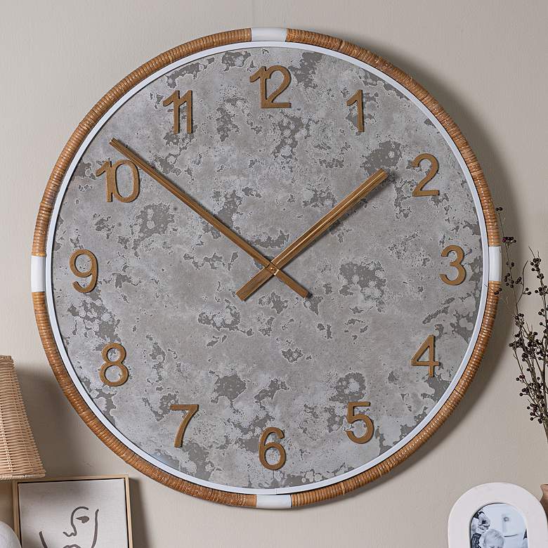 Image 1 Sundale Natural Rattan Metal 34"Round Wall Clock