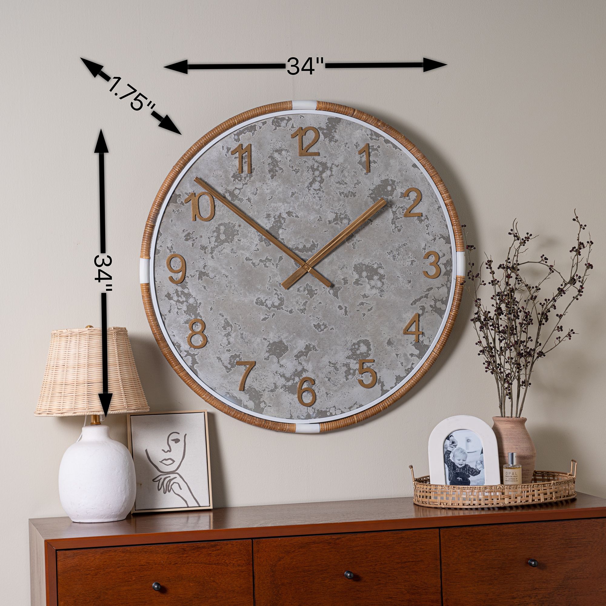Sundale Natural Rattan Metal 34"Round Wall Clock