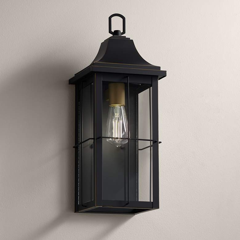 Image 1 Sunderland 15 inch High Black Warm Gold Sconce Lantern Wall Sconce