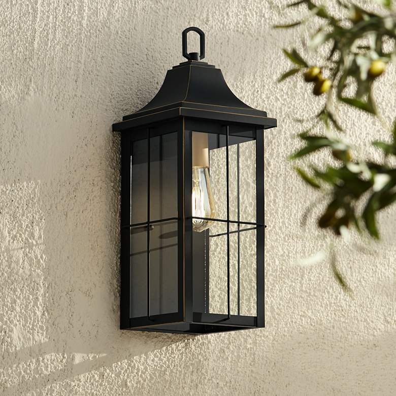 Image 1 Sunderland 18 1/2 inch High Black Finish Steel Outdoor Wall Light Lantern
