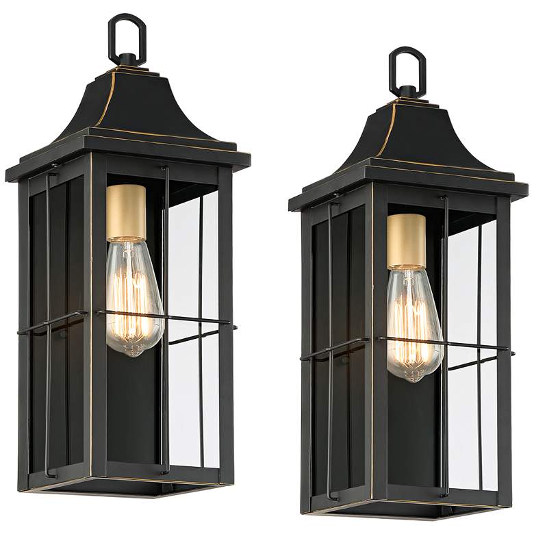 Image 2 Sunderland 18 1/2 inch High Black Finish Steel Outdoor Wall Light Set of 2