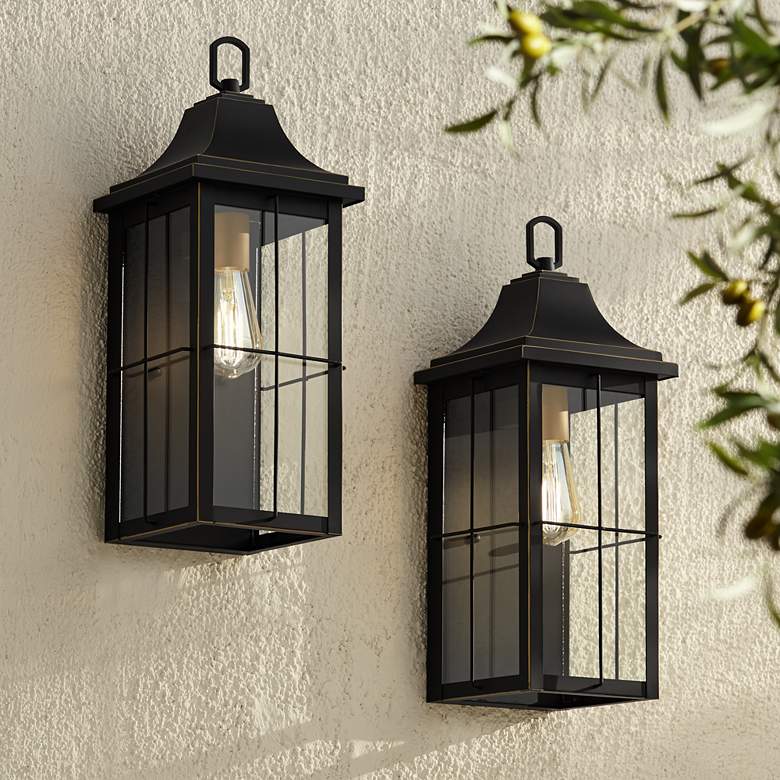 Image 1 Sunderland 18 1/2" High Black Finish Steel Outdoor Wall Light Set of 2