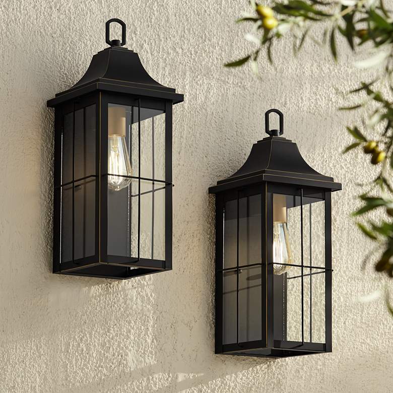 Image 1 Sunderland 18 1/2 inch High Black Finish Steel Outdoor Wall Light Set of 2