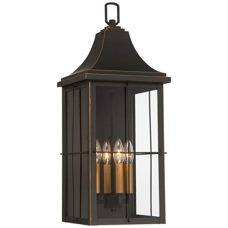 Image 2 Sunderland 24 3/4 inch High Black and Warm Gold Outdoor Wall Light Lantern