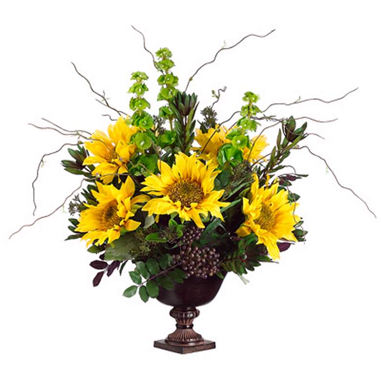 Image 1 Sunflowers and Protea in Urn Container Faux Flowers
