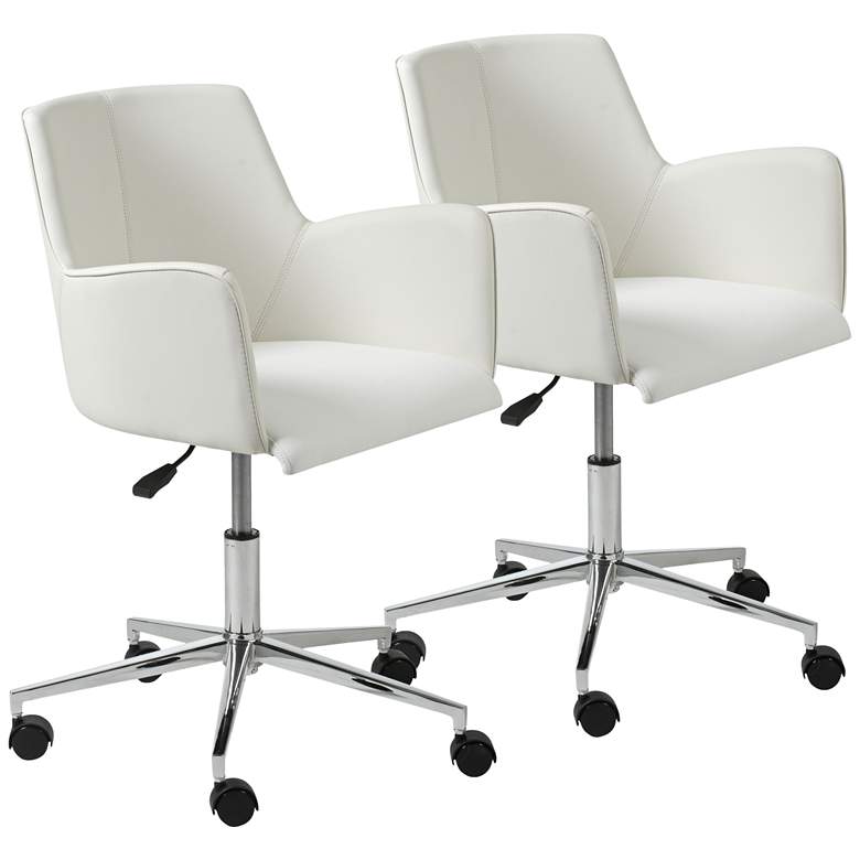 Image 1 Sunny Chrome and White Leatherette Adjustable Office Chair