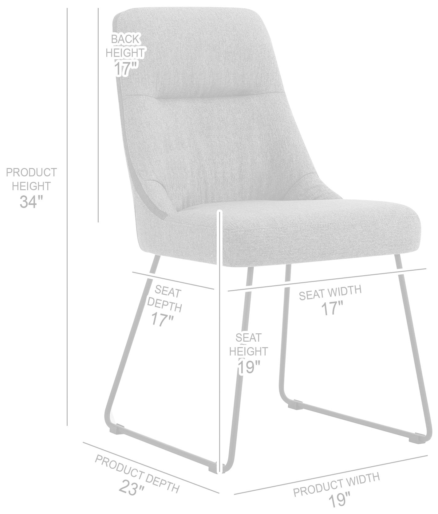 Sunny Set of 2 Dining Chairs in Gray Fabric and Metal