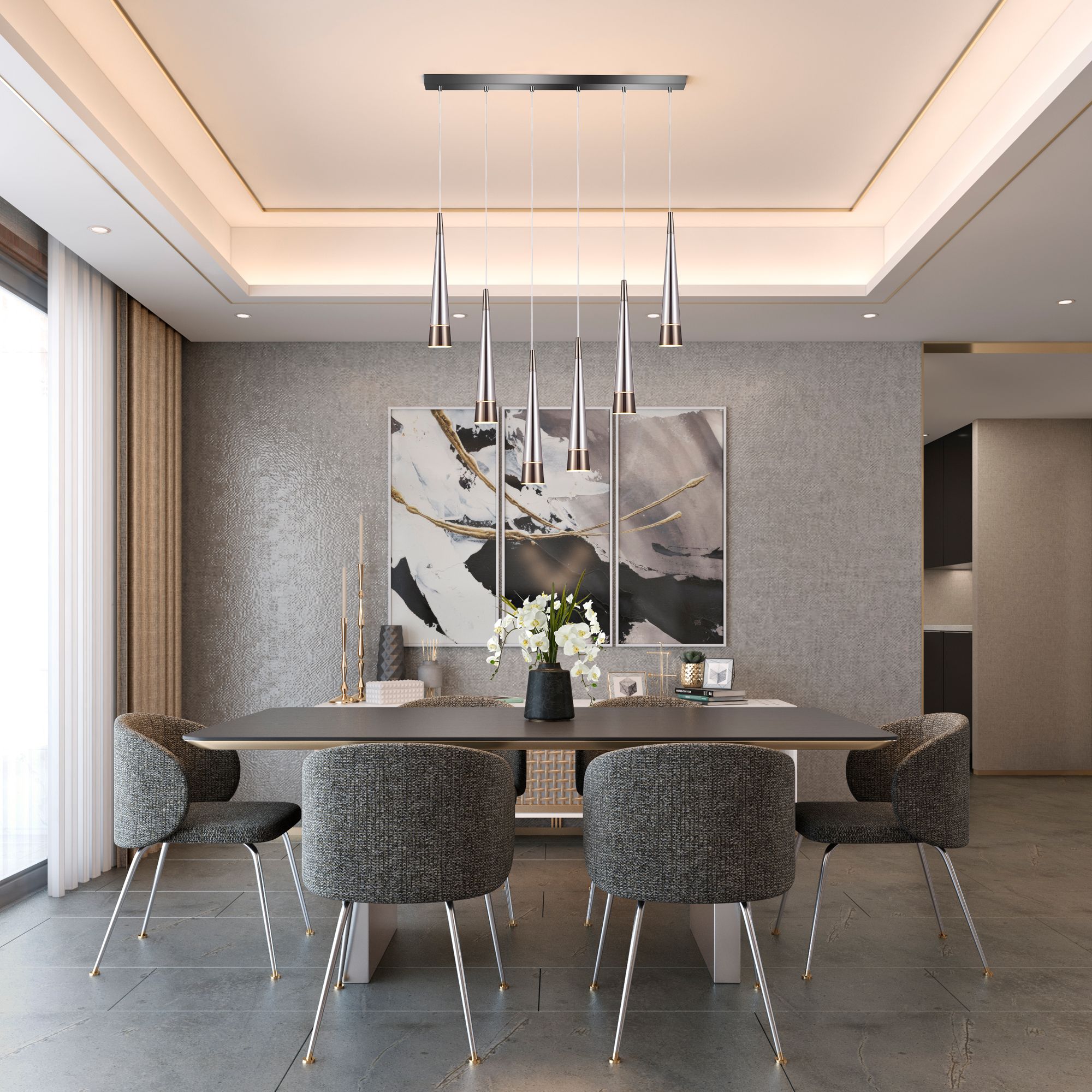 Image 2 Sunnyvale 17" Wide 6.Light Pearl Black And Smoke Island Light more views