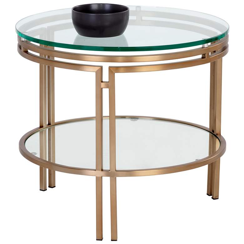 Image 1 Sunpan Andros 21 1/2" Wide Antique Brass Round Glass End Table