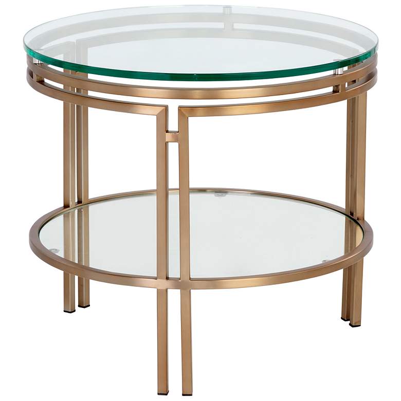 Image 2 Sunpan Andros 21 1/2" Wide Antique Brass Round Glass End Table more views