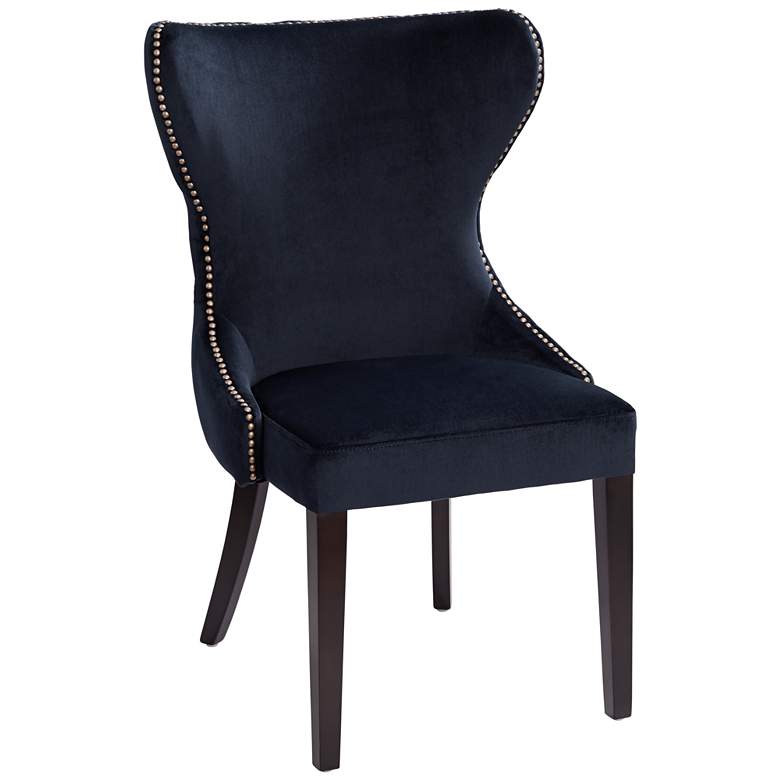 Image 3 Sunpan Ariana 25" Wide Brass Nailhead Navy Blue Velvet Dining Chair