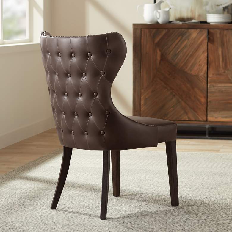 Image 2 Sunpan Ariana 25" Wide Dark Havana Brown Faux Leather Dining Chair